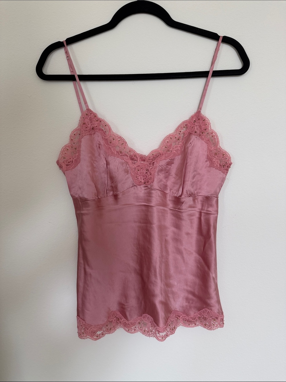 Gold Hawk 100% Silk Lace-Trim Satin Pink Camisole Sz M